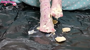 Girl Dripping Wax On Her Feet And Trample Banana - Foot Fetish