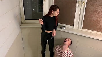 Mistress Sofi In Latex Pants Uses Her Human Ashtray While Smoking (preview)