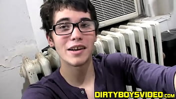 Twink Wears Sexy Glasses While Jerking Off His Thick Cock