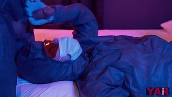 A Virologist Jerks Off To Himself And A Work Colleague. Big Cock Cums With Sperm In The Face In The Mask.