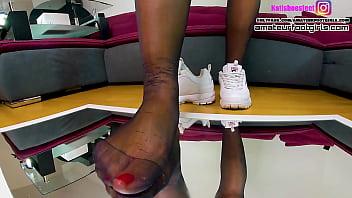 Girl Me Sweaty Feet On The Mirror Sweaty Footprints On The Insoles, Tramples On You Really Sweaty Wet, She Wore Her Nylons For 5 Days In These Shoes And She Shows You How Stinky Sweaty The Nylons Are