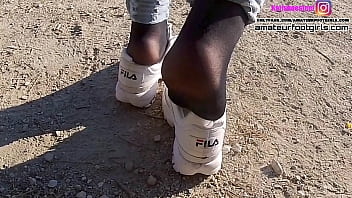 Nylon Feet Pretty Sexy Fila Disruptor Shoeplay Nylon Feet And Crush Trample Girl Plays With Her Sweaty Fila Sneakers And Shows Her Stinky Wet Nylons Sweaty, Stinky Fila