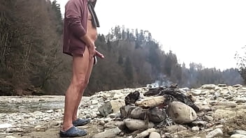 Springbreaker Nudist With Cock Ring At A Bonfire