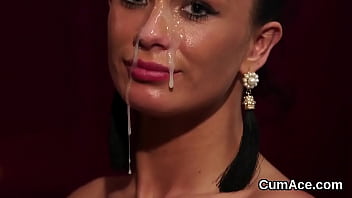Feisty Sex Kitten Gets Cumshot On Her Face Sucking All The Jizm
