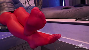 Toes Wiggling In Red Shiny Pantyhose