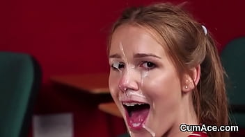 Sexy Peach Gets Cumshot On Her Face Eating All The Cum
