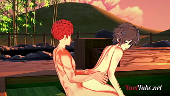 Fate Yaoi - Shirou _ Sieg Having Sex In A Onsen. Blowjob And Bareback Anal With Creampie And Cums In His Mouth 2/2