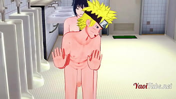 Naruto Yaoi - Naruto _ Sasuke Having Sex In School' Restroom And Cums In His Mouth And Ass. Bareback Anal Creampie 2/2