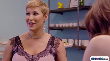 Stepmom Licks Stepdaughter Under Counter