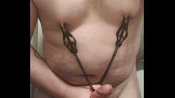 Chubby Boy Cumming While Playing With Nipple Clamps