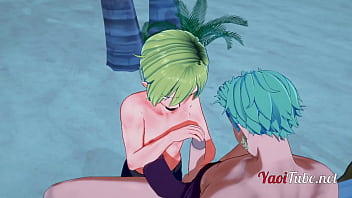 One Piece Yaoi - Zoro X Sanji Handjob And Blowjob In A Beach - Anime Manga Gay