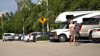Flashing Her Big Tits In The Parking Lot