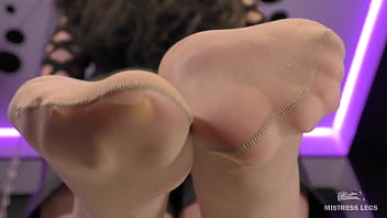 Mistress Leg Washing Nylon Feet From The Chocolate Topping