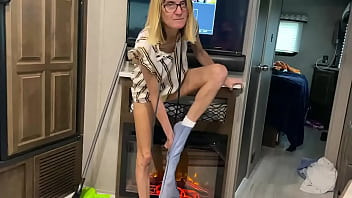 Skinny Tattooed Granny Showing Off Her Hairy Pussy