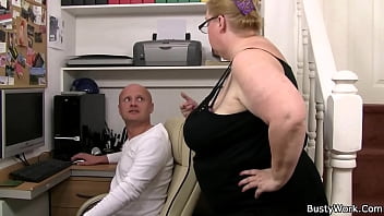 Huge Boobs Lady Boss With Glasses Rides Dick