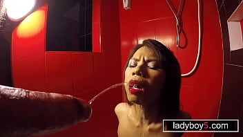 Restrained Petite Asian Teen Ladyboy Pissing And Big Cock Blowjob