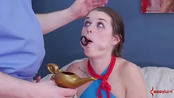 Leashed Slut Gagging On Toy