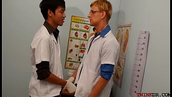 Uniformed Twinks Breeding Asian Patient In Threesome For Cum
