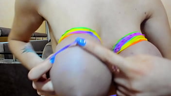 Myla Angel Bounds Her Tits With Rainbow Rubbers!