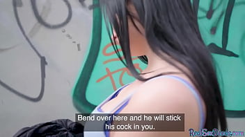 Face Tattoo Brunette Gets Picked Up And Fucked In Public