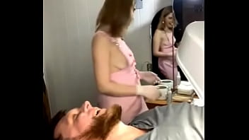 Classy Blonde Waxes A Man' Face, Her Gorgeous Breasts Popping Out