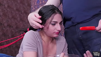 Oral Slave Gagging On Popsicle