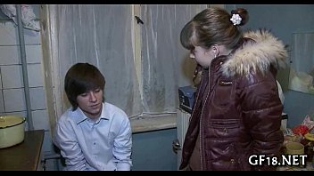 Pretty Teen Girl Stands Doggy Fashion