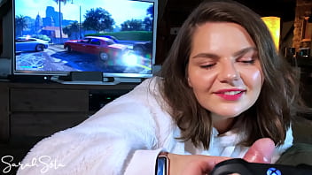 Sucking Him Off While He Is - How Long Will He Last? Blowjob _ Handjob