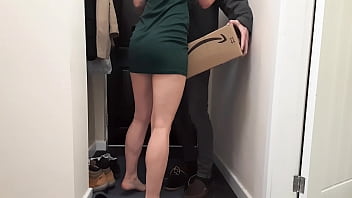 Lucky Amazon Delivery Guy Seduced By Lonely Divorced Young Gets Blowjob And Free Sex As A Tips.