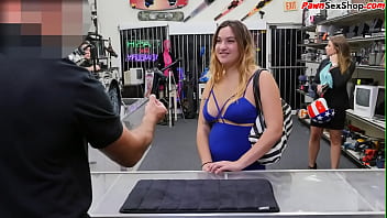 Busty Pawnshop Babe Rubs Clit Before Pov Bj In Shop