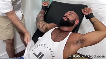 Bearded Black Hunk Restrained For Body Tickling Tormenting