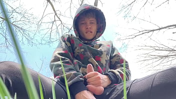 Sweet Boy Jerking His Big Dick (23cm) Outdoor / Huge Cumshot On Camera / Boy / Monster Dick