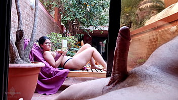 My Stepson Takes Out His Big Cock On The Terrace, Gets Excited Looking At Me Behind The Window And Showing His Erection To The Neighbors. My Nipples Are Very Hard And I_m Not Wearing A Bra.