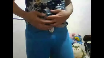 Calça Legging Azul Com Fio Dental