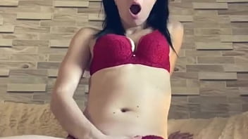 Cool In Red Lingerie Fucks A Cock On Himself Look How I Can Do It
