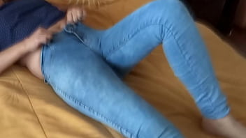 My Wife, Latin Enjoys The Huge Cock Of Her Student, She Masturbates, Big Cumshot On Ass With Jean On