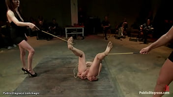 Busty Blond Locked In Cage And Groped