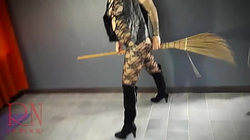 Halloween 2021 Witch In A Black Sexy Suit. Black Playboy Bunny. Regina Noir Backstage