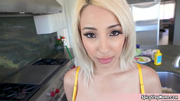 Awesome Blonde Stepmother Doing Her Household Chores But She Is Nasty