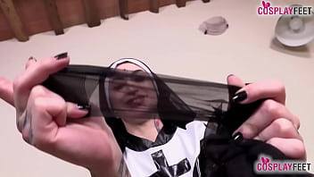 Horny Tattoed Nun In Pantyhose Sucks And Licks Her Feet