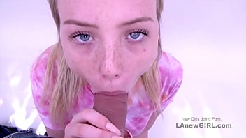 Cute Teen With Freckles Sucking Big Cock In Studio