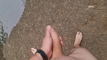 Public Flashing With Cum At The River