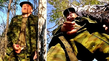 Russian Soldier With A Big Dick On A Military Mission In The Forest Shoots Sperm From His Penis At Opponents