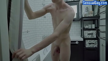 Showering Twink Jerking His Big Hard Cock In Bathroom