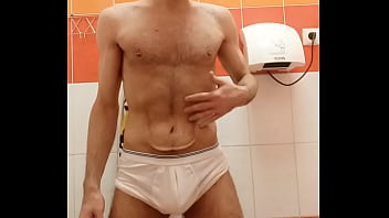 Hairy Guy Touching Herself In The Gym Toilet