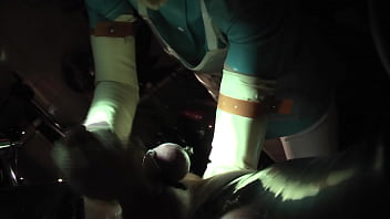 Rubbernurse Agnes - First Try-on Of Her New Blue Latex Nurse Dress - The Test Victim Gets His Colon Cunt Elbow-deep Stuffed And Successfully His Cock Milked Off...