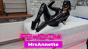Mistress Annet Destroying Another Anal. Slave Ilocked In Chastity Gives His Ass
