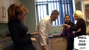 Small Dick Dominas Teasing Micro Penis Before Jerking Him