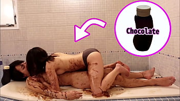 Chocolate Slick Sex In The Bathroom On Valentine' Day - Japanese Young Couple' Real Orgasm