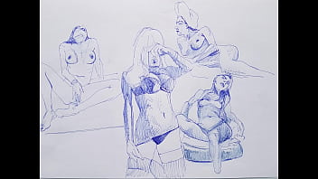 Ballpoint Pen Drawing Naked Girls With Big Boobs , Sexy , Hot !